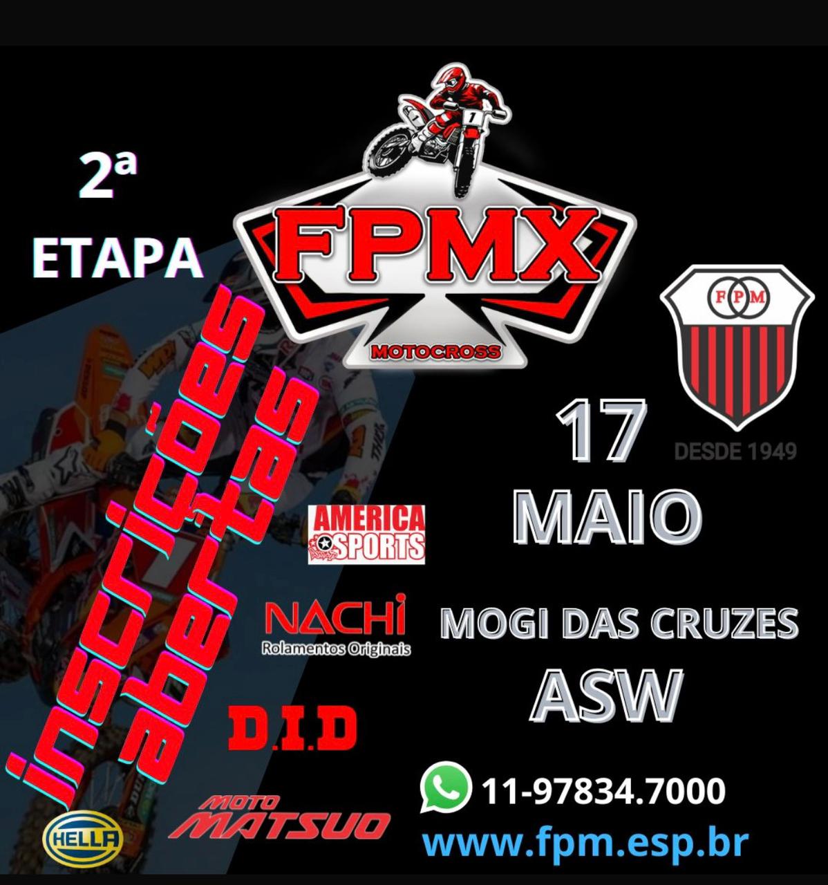 Inscrições online: 17/05/2026 e 17/05/2026  - 2ª Etapa - Mogi das Cruzes S/P. CAMPEONATO PAULISTA FPMX MOTOCROSS 2026